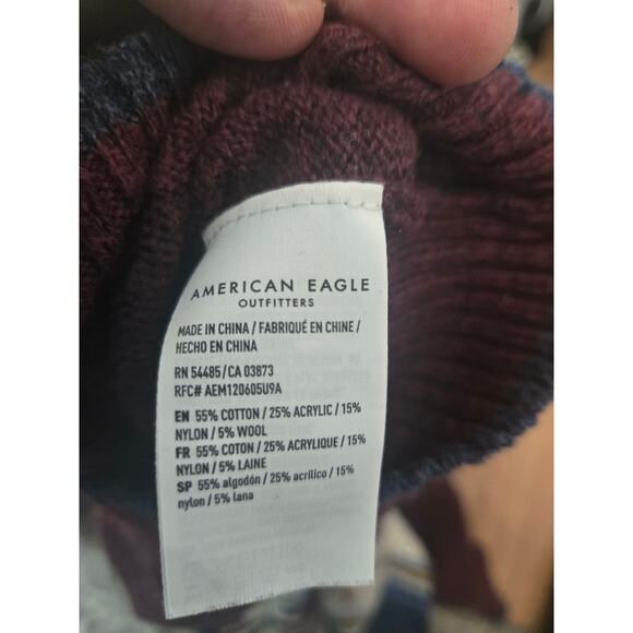 American Eagle sweater men's L Wool Blend Hoodie Southwest Print Knit Blue Aztec - Picture 3 of 4